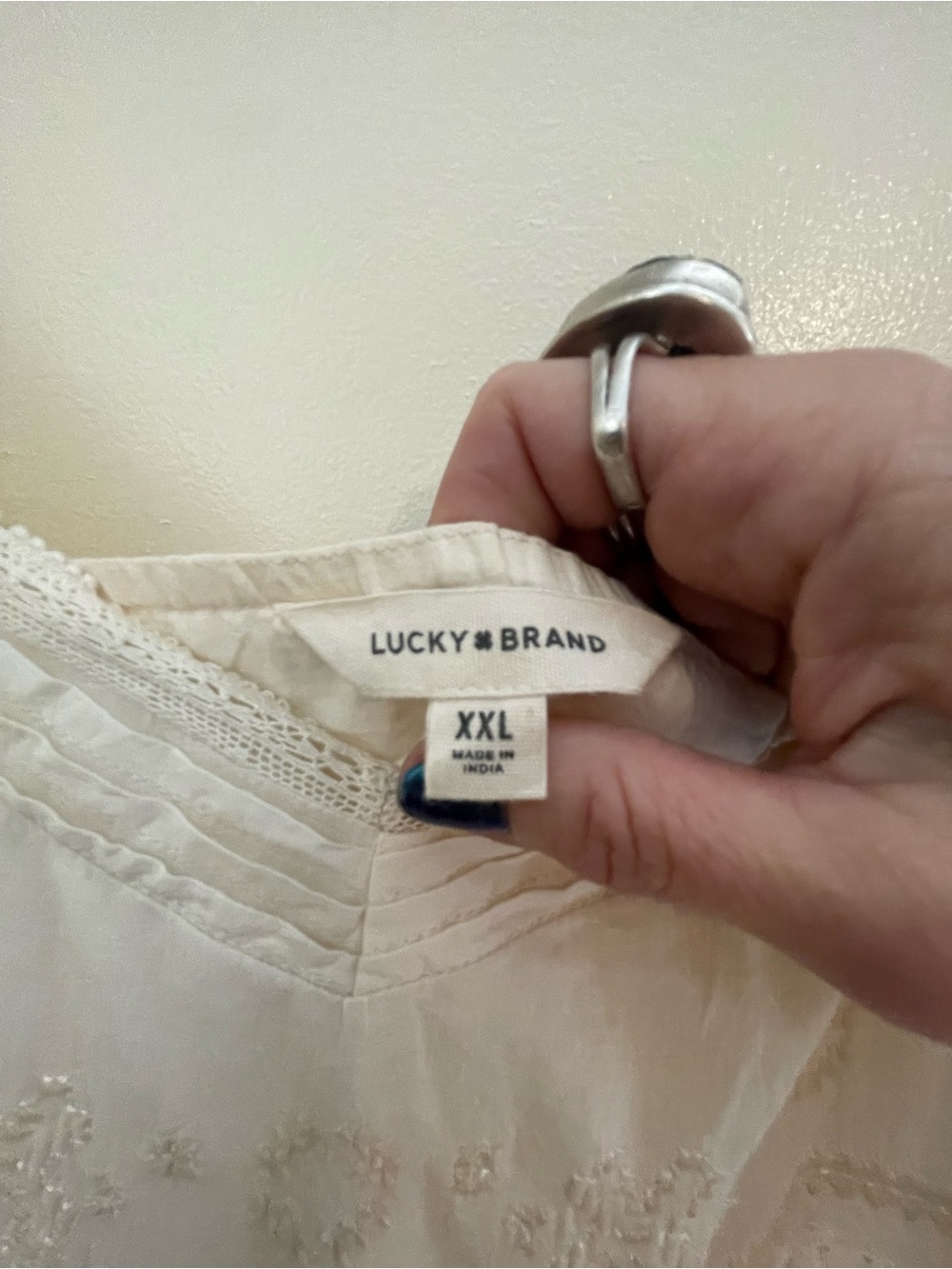 Lucky Brand Cream Boho Embroidered Solid Cotton Maxi Dress- Gorgeous Details! - Picture 7 of 11